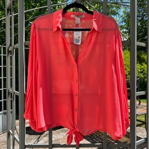 NWT Sheer Woven Tie Front Blouse - Size L
